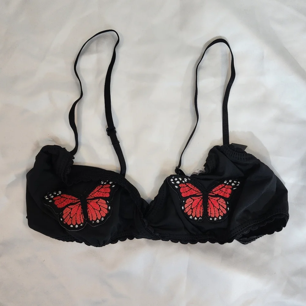 Urban Outfitters Butterfly Applique Bra Black Size S - Picture 5 of 7